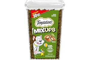 Temptations MixUps Crunchy and Soft Cat Treats, Catnip Fever, 30 oz | Chicken, catnip & cheese flavor, crunchy outside, soft inside, under 2 cal/treat, 100% complete & balanced, resealable tub