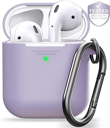 PodSkinz AirPods Case [Front LED Visible] Keychain Protective Silicone Cover Compatible with AirPods 1 & AirPods 2 (Gen 2) (with Carabiner, Lavender) best AirPods case