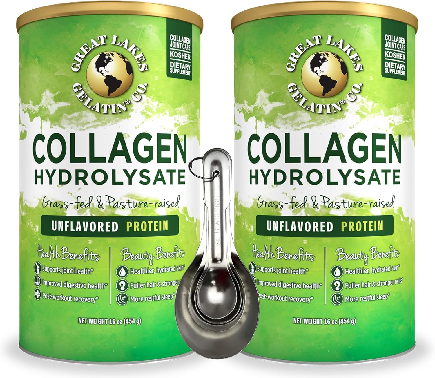Great Lakes Gelatin, 2 Collagen Hydrolysate 16-Ounce Cans and Measuring Spoons Combo Pack: Health & Personal Care