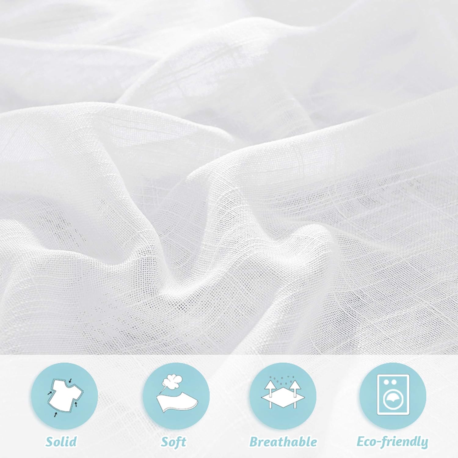 RYB HOME Linen Curtains Semi Sheer Drapes Light and Airy Privacy Solid Curtains for Living Room Bedroom Patio Sliding Door Window Treatment Panels, White, W 52 x L 95 inch, Set of 2: Kitchen & Dining