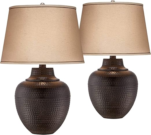 brighton juego de 2 lamparas de mesa rusticas de bronce martillado de metal color beige para sala de estar dormitorio familiar mesita de noche