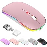 LED Bluetooth Wireless Mouse for MacBook Air Mac Pro Laptop iPad –Rechargeable Silent Light-Up Optical Mouse with Jiggler Dual Mode BT5.2 & USB-A/USB-C for Students, Kids, Girls, Boys – Rose Gold