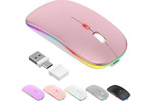 LED Bluetooth Wireless Mouse for MacBook Air/Pro, Laptop, iPad – Rechargeable Silent Light-Up Slim Optical Mouse Dual Mode BT