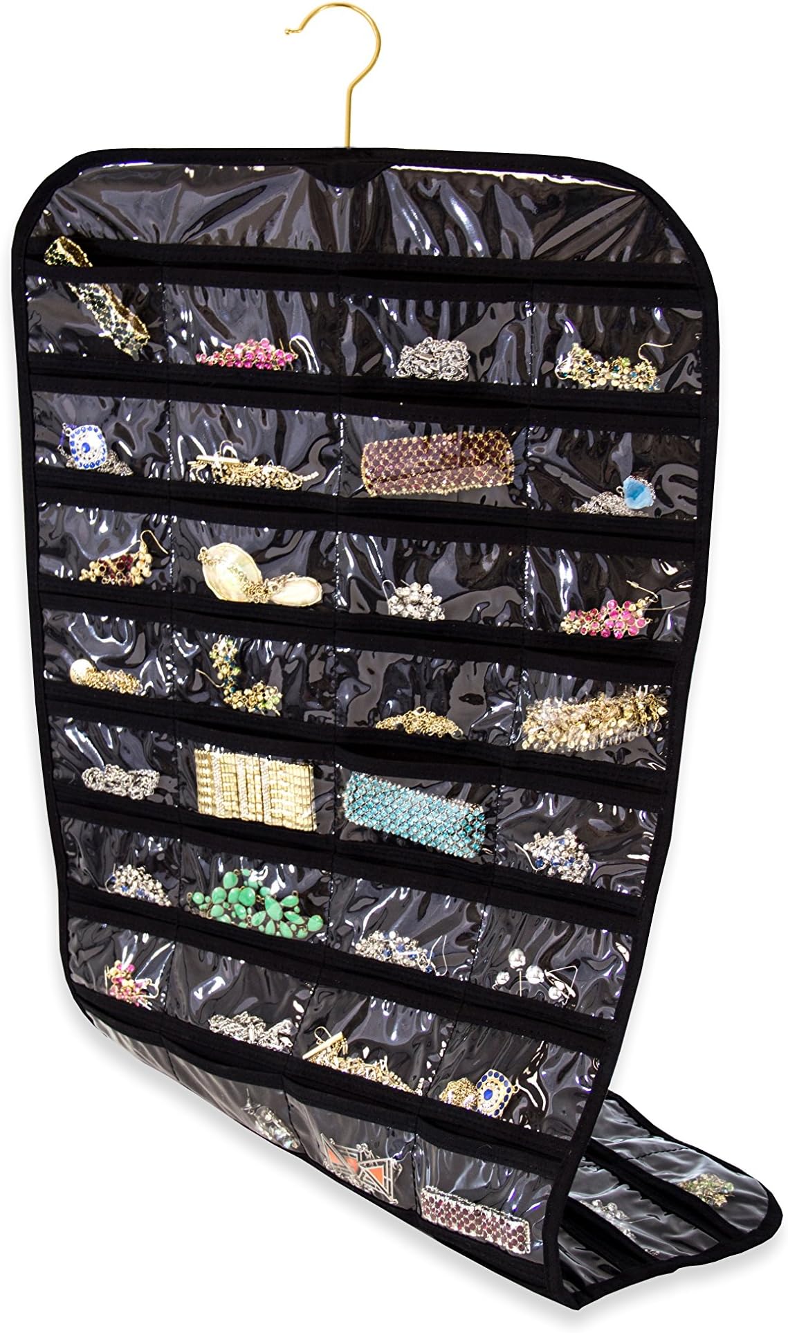 Closet Complete Premium Quality, Hanging Double Sided, 360 Degree Rotation, 80 Pockets | Best for Jewelry & Accessory Canvas Jewelry Organizer, Black
