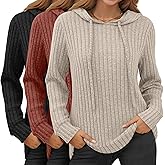 Huukeay 3 Pack Hoodies for Women Lightweight Sweaters Long Sleeve Top Ribbed Knit Hooded Workout Sweatshirts Pullover