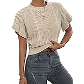 Verdusa Women's Ruffled Short Sleeve Round Neck Knitted Top Pullovers Sweater