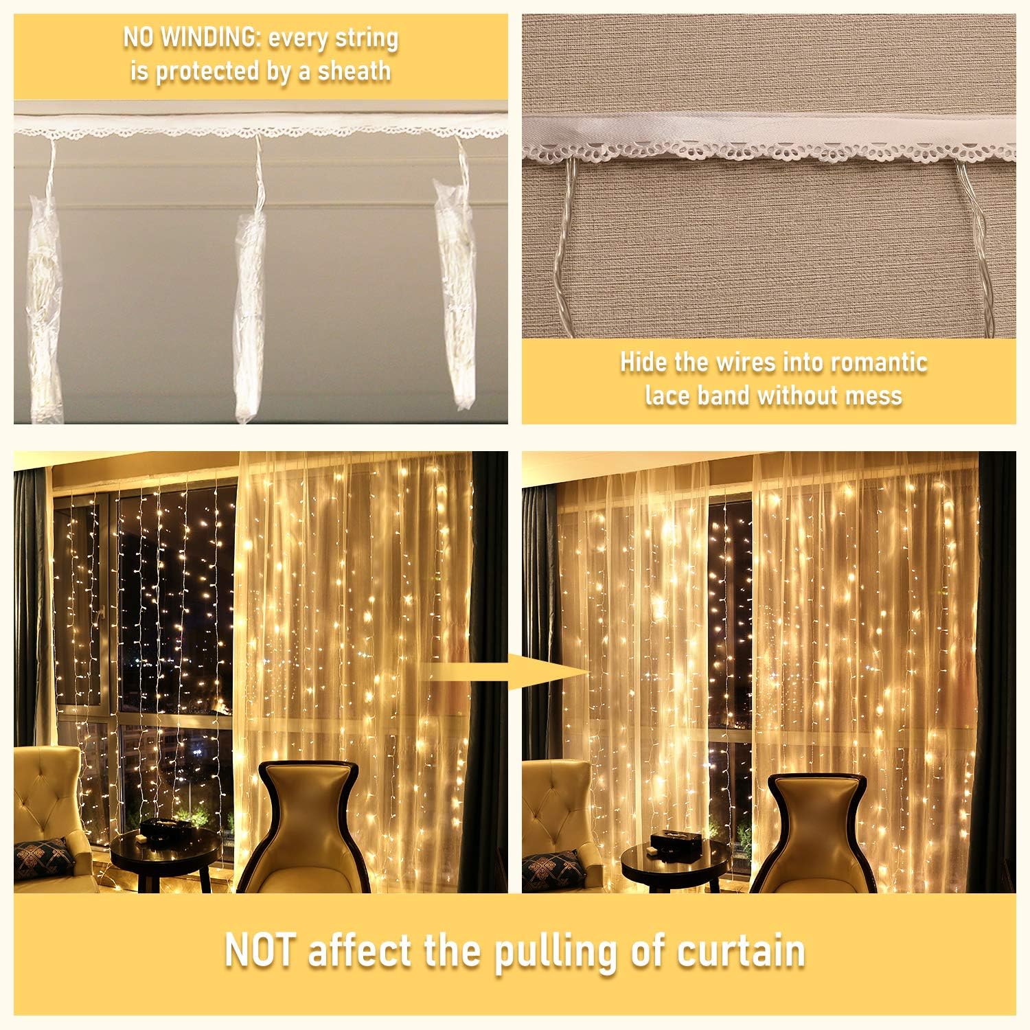 Amazon Com Curtain Lights Waterproof Pasteable 300 Led Curtain