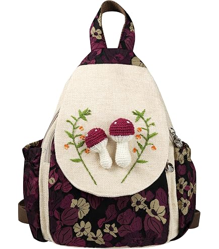Canvas Backpack, Washed Cotton-Linen, Multi-Pockets, Boho Retro Hippie Backpack Amazon.com | HUANGGUOSHU Small Canvas Backpack, Retro Boho  main image 2