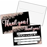KFNER Thank You Cards, Black and Rose Gold Fill In The Blank Thank You Card, Pink Glitter Thank You Notes for Boys Girls, Birthday Party Favors Supplies (20 Set of Cards with Envelopes) - B09