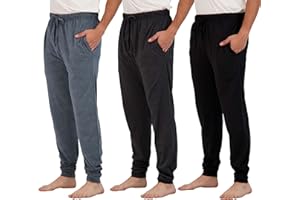 Real Essentials 3 Pack: Men's Ultra Soft Cotton Pajama Pants - Sleep Lounge PJ Joggers with Pockets (Available in Big & Tall)