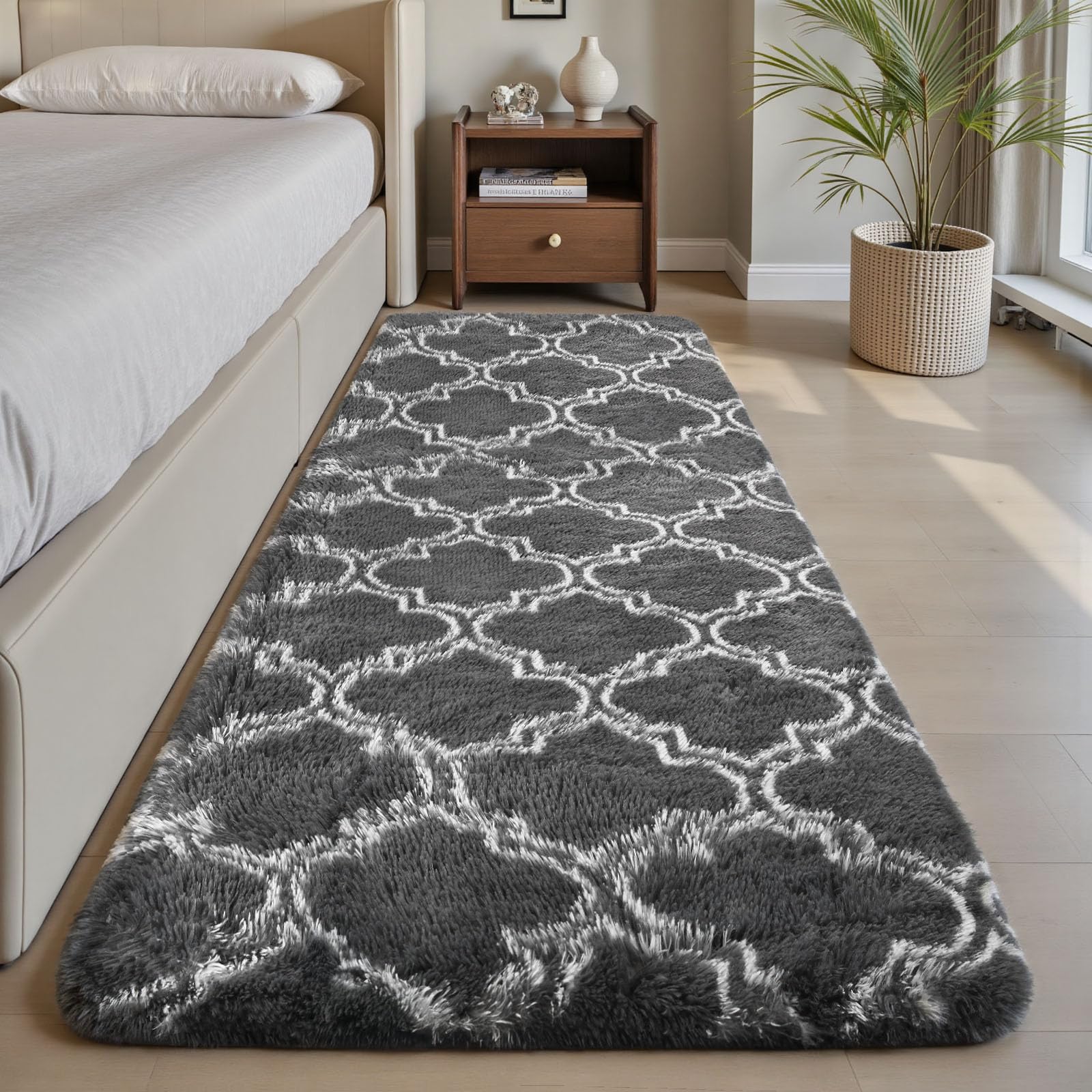 Sour Lemon Rugs Living Room 60x120cm, Grey Runner rug for Bedroom, Washable Anti Slip Fluffy Rug Shaggy Soft Modern Floor Carpets Mat Beside Rugs for Kids Hallway Living Room