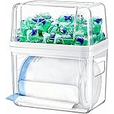 iCASA Trash Bag Dispenser Dishwasher Pod Organizer, 3 in 1 Grocery Garbage Bags Holder Storage Box Clear Laundry Room Pods Dishwasher Tab Cleaner Tablets Container Pantry Kitchen Under Sink Organizers