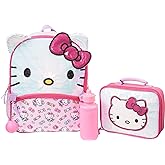 AI ACCESSORY INNOVATIONS Hello Kitty Girls 4 Piece Backpack Set, Iridescent Flip Sequin 16" School Bag with 3D Features, Front Zip Pocket, Pink & White