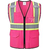 HATAUNKI Reflective Safety Vest for Men Women Hi Vis Vest with Pockets High Visibility Vest Mesh Construction Vests Meets ANSI/ISEA Standards (Pink-33, X-Large)