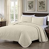 Chezmoi Collection Austin 3-Piece Oversized Bedspread Coverlet Set (King, Ivory)