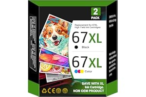 INKTRACK 67XL 67 Ink Cartridges Black/Color Combo Pack for HP Ink 67 67 XL for Deskjet 2732 2752 2725 2755e 4155e 4158e Envy 6055 6075 6452 6458 6475 6455 6455e 6055e 6065e 2 Pack(Black,Tri-Color)