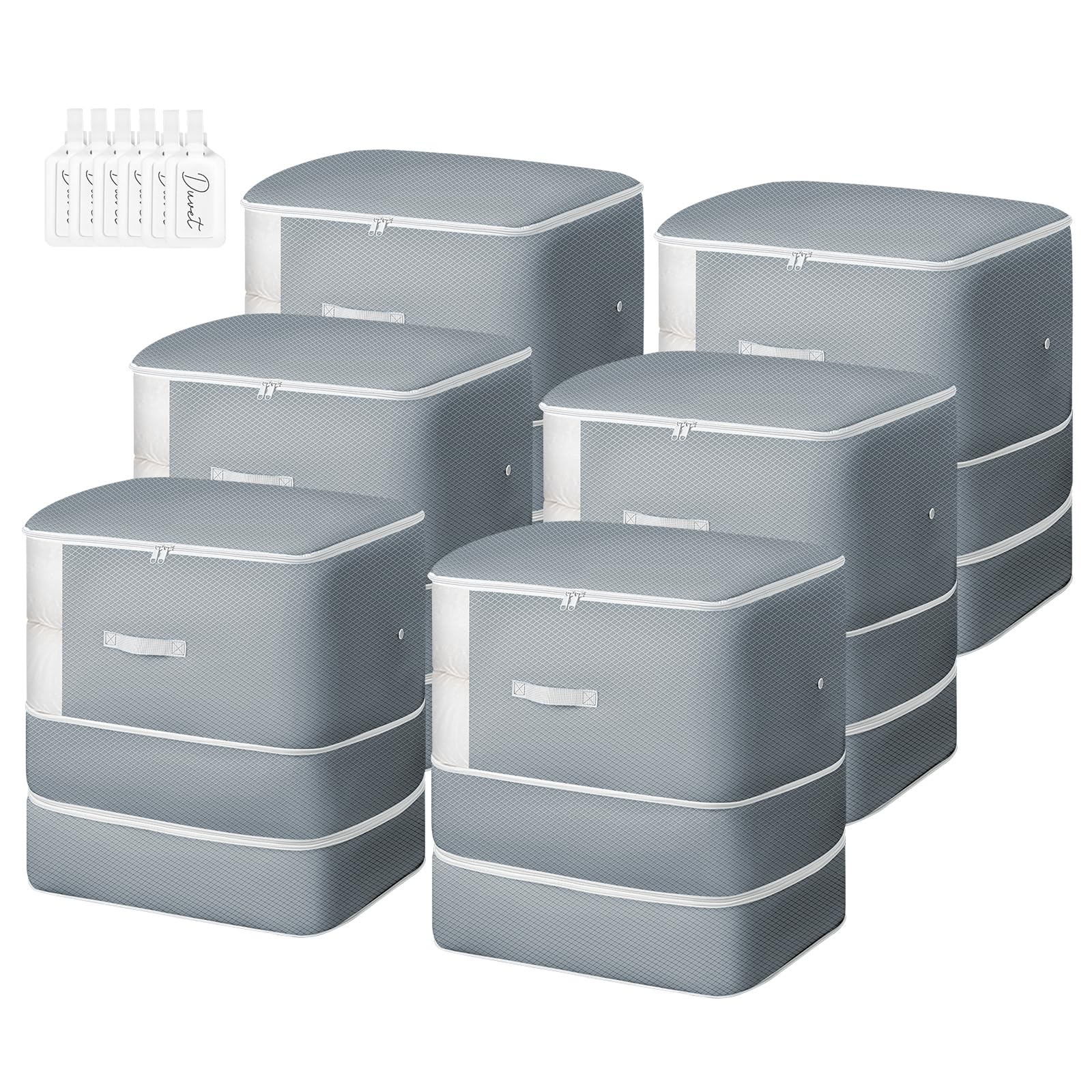 Easortm Comforter Storage Bag - Extra Large Capacity Blanket Storage Bags 3-Layer Ultra Space Saving Self Compression Organizer, Washable Compression Bags for Storage Comforter Blanket, 6-Pack, Grey Image