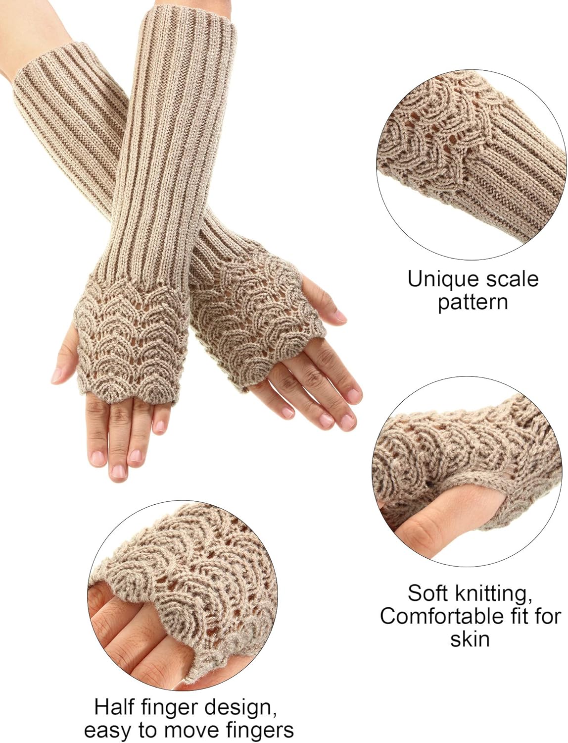 5 Pairs Knit Arm Warmer Fingerless Gloves Knitted Long Mitten Women Thumb Hole Gloves at  Women’s Clothing store