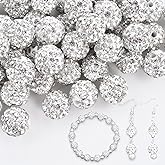 180pcs 10mm Rhinestone Clay Beads for Jewelry Making, White Crystal Round Disco Ball AAA+ Grade Beads Bulk, Sparkly Diamond Bling Baseball Beads for Necklace Bracelet Earring DIY Supplies
