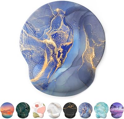 Giecy Gel Mouse Pad Wrist Rest Ergonomic Non-Slip 9.6x8.6in Blue Marble