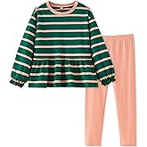 UMELOK Girls Clothing Set 2 Pcs Long Sleeve Ruffle Print Top and Leggings Fall Outfit Size 4-7 Years