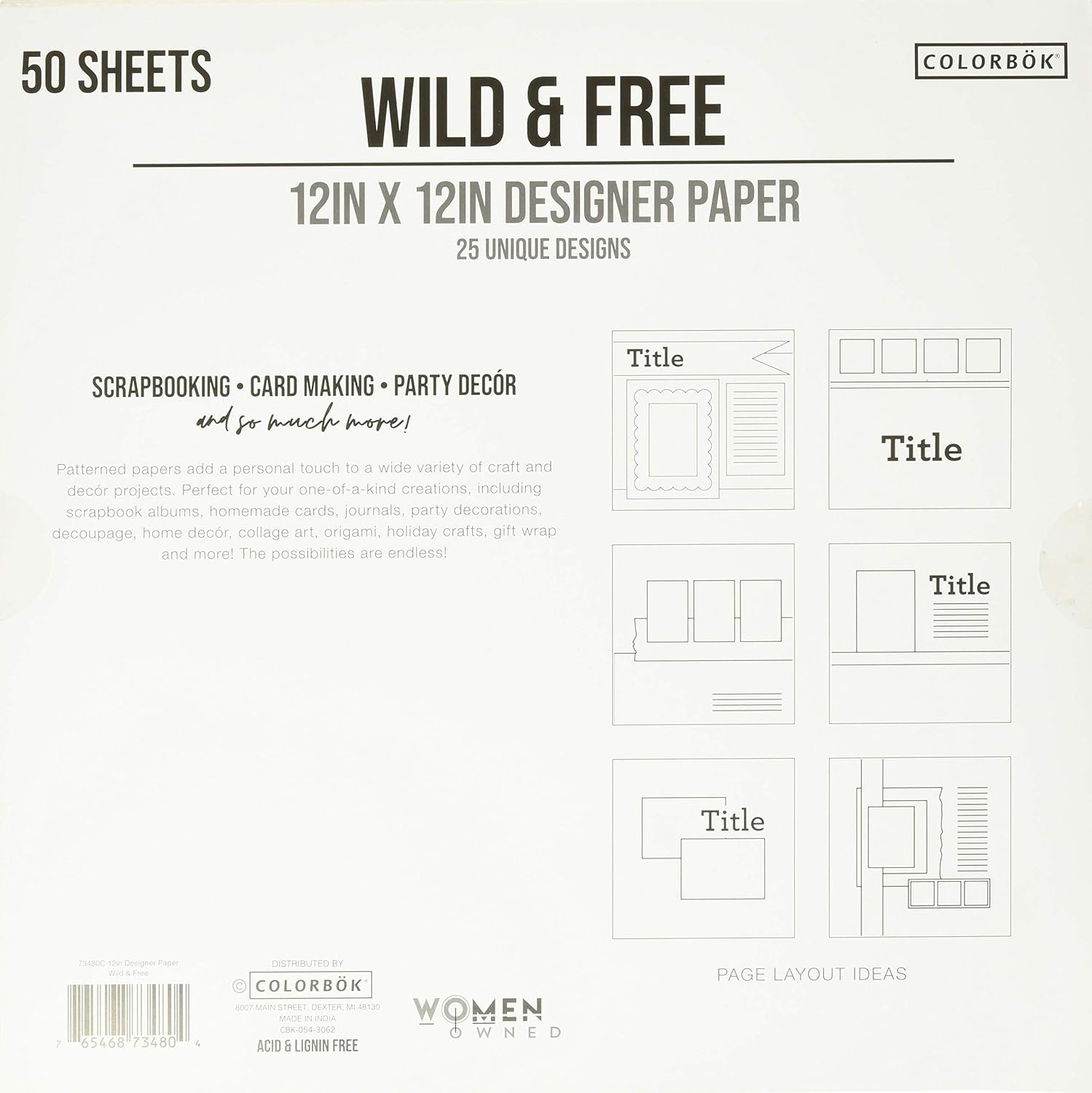 Colorbok Designer Paper Pad, 12" x 12", Wild & Free