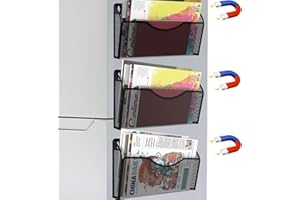 LQPAFZ Magnetic File Holder 3 Pockets File Folder Organizer, Office Hanging Magazine Rack for File Cabinets, Magnetic Paper Holder, No Drilling Mail Organizer for Refrigerator, Office