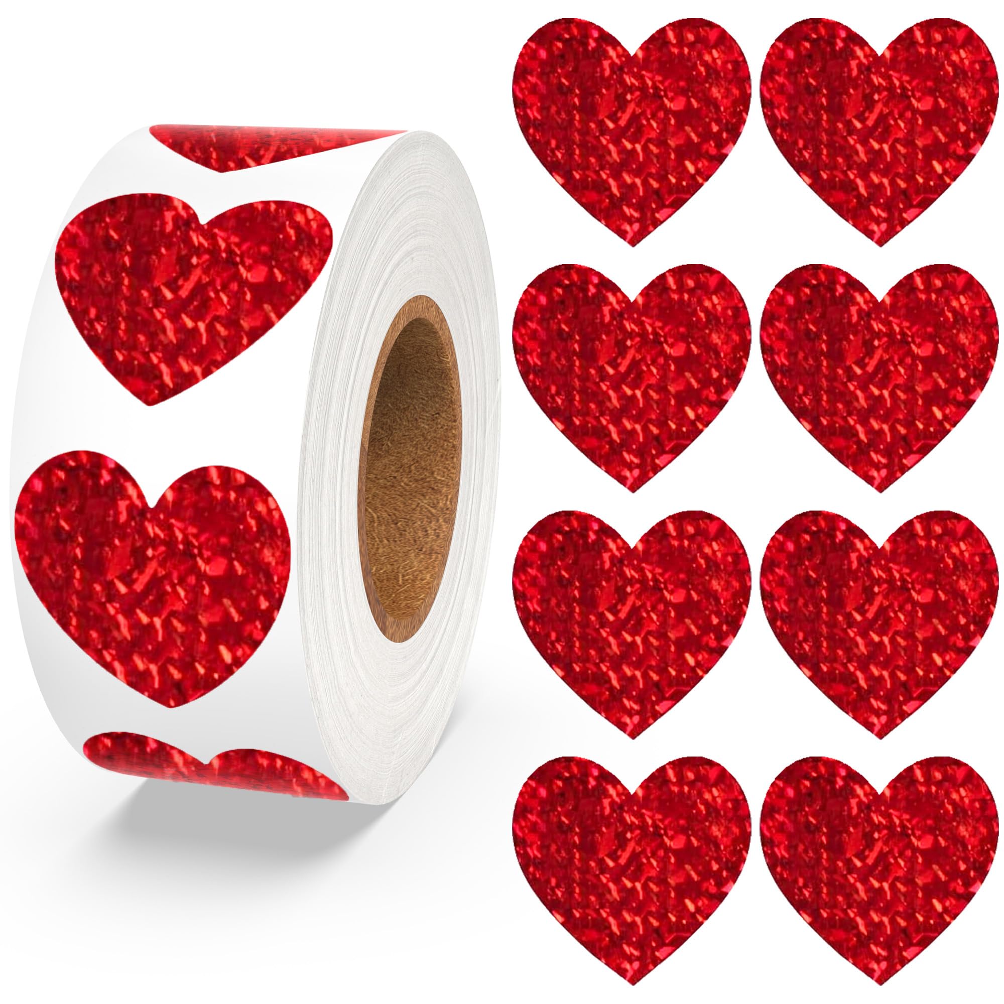 Photo 1 of 1.5 inch Heart Stickers, Valentines Stickers for Kids, 500Pcs Self Adhesive Red Glitter Sticker for Reward Classroom Teacher Envelope Seal Mother Day Birthday Wedding Gift Decorative Label Sticker