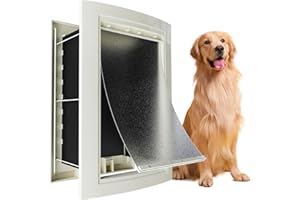 mestyl Dog Door for Wall, Pet Door, Doggie Door with Telescoping Tunnel, Double Magnetic Flaps and Sliding Lock Panels, 3-Flap Dog Door and Cat Door, Easy to Install, White, Large