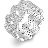 Gemsme Cuban Link Ring for Women Men, 18K White Gold Plated Cubic Zirconia Iced Out Cuban Statment Band Ring Size 5-10