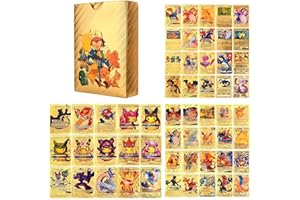 UOIGHF 55 PCS Gold Cards Packs Vmax V EX GX Rare Golden Cards TCG Deck Box Gold Foil Card for Fans/Kids/Collectors Gifts (No Duplicates)