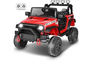 Hikole Kids Electric Car with Parent Remote, 12V Battery Powered Vehicles for Kids w/Remote Control, 2x30W Motors, Wireless Music, 12 Volt Ride on Truck Toys with 3 Speeds, LED Lights, Red