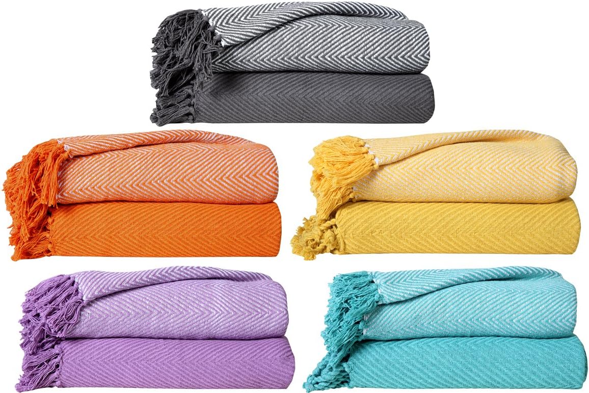 100% Cotton Throw Blanket- PACK OF 2 - Grey Throws Blankets For Sofa & Couch - Super Soft Cotton Throw Blankets - Sofa Couch Throws Blankets - 50 x 60 inch Indoor / Outdoor Grey Throws blankets