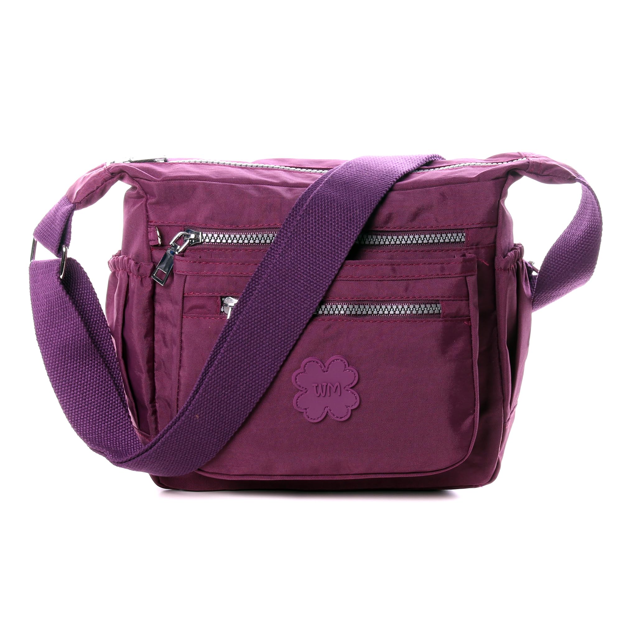 AOSSTA Women's Cross-Body Bags Small Lightweight Crossbody Bag for Women Multi Zip Pockets Fabric Shoulder Bags for Girls Messenger Bag (3206 Deep Purple)