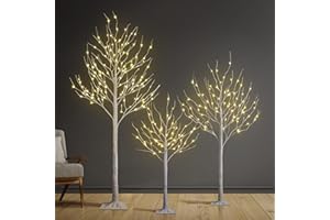 SPIRIT STAR CHRISTMAS CENTER Set of 3 Lighted Birch Tree 4FT 6FT and 8FT LED Artificial Tree for Decoration Inside and Outside, Home Patio Wedding Festival Christmas Decor, Warm White