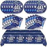 Blue 40th Birthday Decorations for Men Navy Blue Silver Happy 40th Birthday Plates,Table Covers and Napkins for 40th Birthday Anniversary Party Decorations Supplies