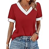 Womens Tops Boho Summer Outfits 2026 Short Sleeve Shirts with Bottons Beach Vacation Clothes Casual S-3XL