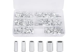AGOOL Fishing Aluminum Crimp Sleeves Kit - 500pcs Single Barrel Crimp Sleeves Oval Aluminum Crimping Loop Sleeve Kit for Wire Rope and Cable Fishing Line Tube Connectors Wire Leader Rigging Tackle