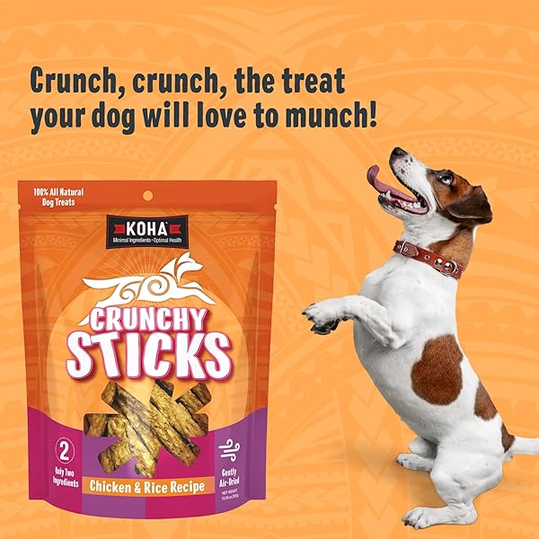 KOHA PET CRUNCHY STICKS CHICKEN & WHITE RICE RECIPE, 2 INGREDIENT DOG TREATS FOR SENSITIVE STOMACHS, HEALTHY TREATS FOR DOGS