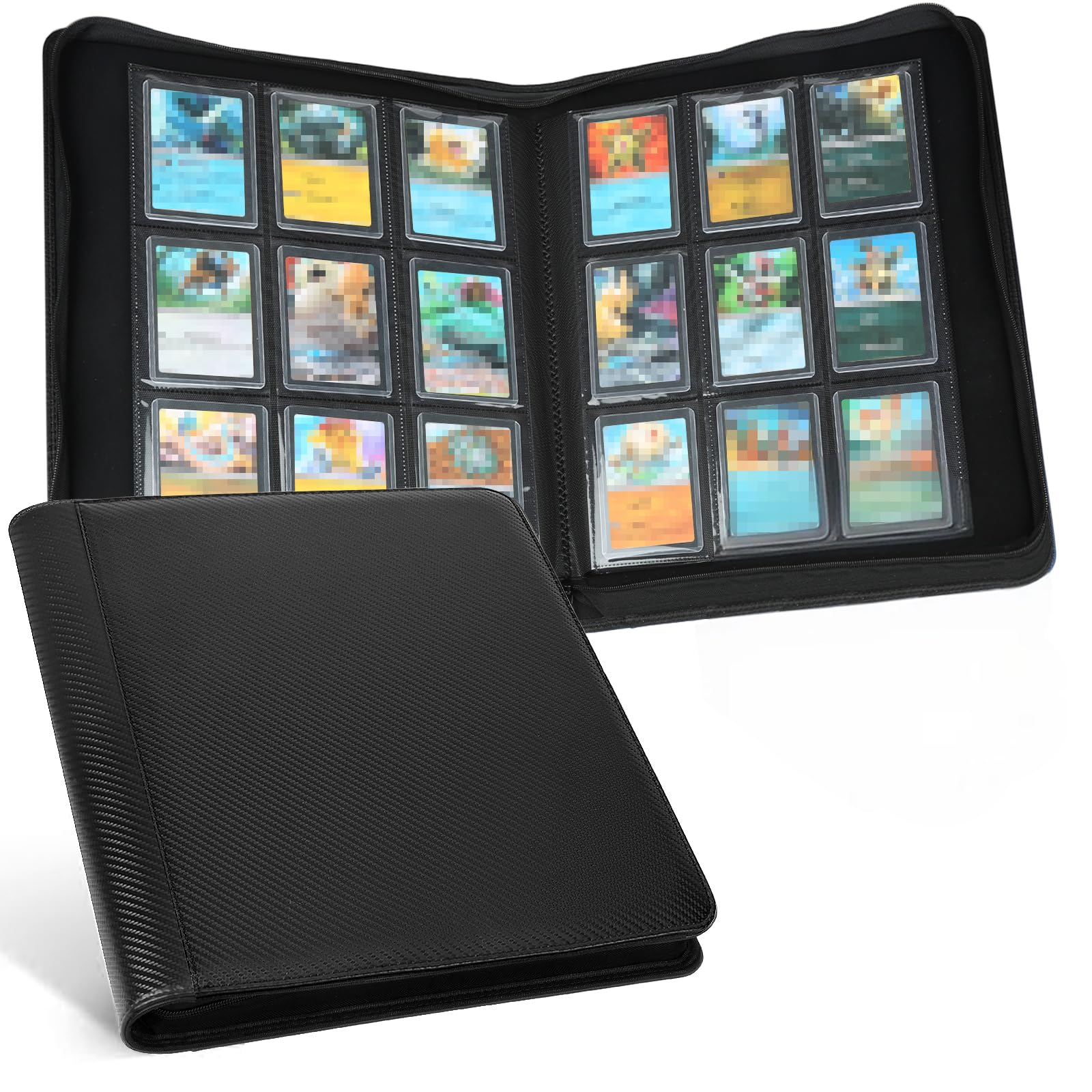 Photo 1 of GERMUN Toploader Binder, Holds 288 Toploaders, 9 Pocket Top Loader Binders with Sleeves for 3 x 4'' Toploaders, Double-Sided Pocket Top Loader Storage Binder, Trading Card Binder - Carton Black