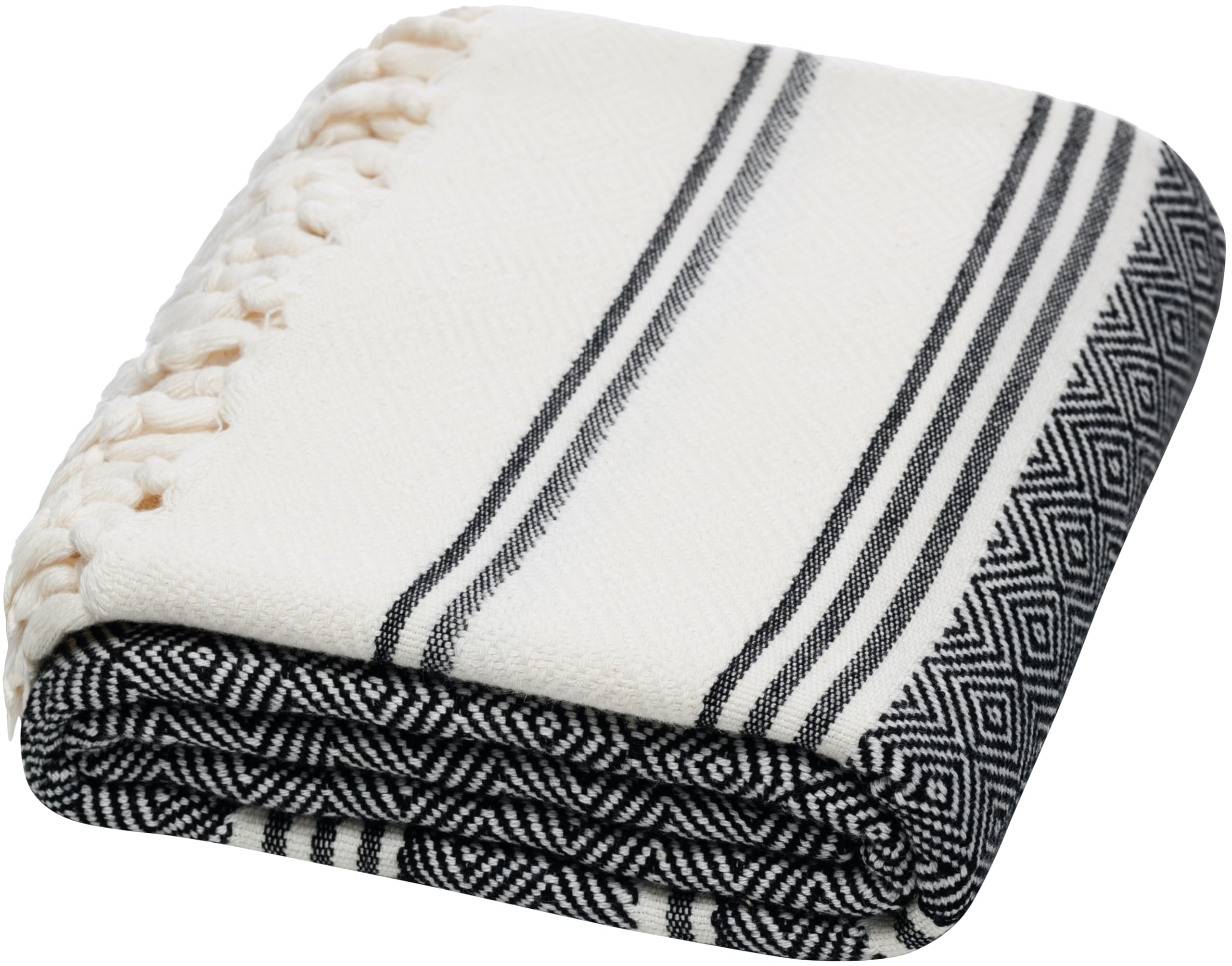 DEMMEX Organic Turkish Cotton Beach Bath Hammam Towel – Quick-Dry, Lightweight, Compact, Sand-Free Beach Towel & Blanket – Luxury Bathroom & Hammam Towel Peshtemal, OEKO-TEX Certified, 180x90cm, Black