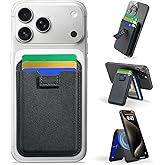 For MagSafe Wallet, 5-Card Holder, RFID Blocking, Magnetic Wallet for iPhone 17 with Adjustable Stand, Pull Tab Vegan Leather Phone Wallet, for iPhone 16/15/14/13/12 Series, Not for 13/12 Mini, Black