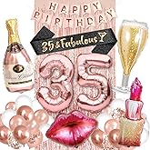 35th Birthday Party Decorations Rose Gold Supplies Big Set for Women with Happy Birthday Balloons Banner and 35 Digit Balloon for Her Including Latex and Confetti Balloons