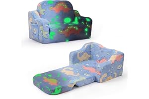 BUPPLEE Kids Sofa, 2-in-1 Soft Toddler Couch Fold Out, Toddler Chair Comfy with Cute Designs, Convertible Sofa to Lounger for Girls and Boys, Blue