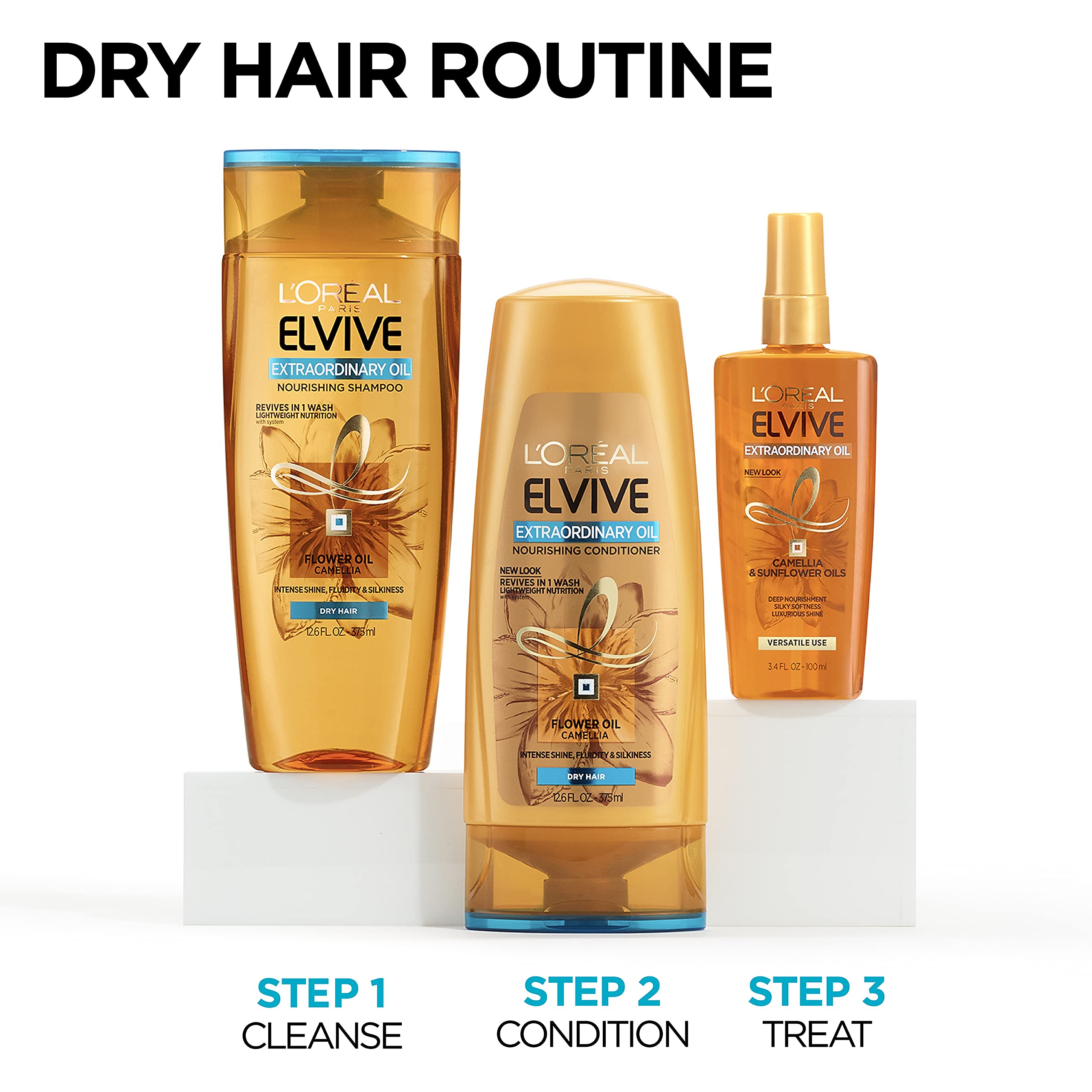 L’Oréal Paris Elvive Extraordinary Oil Nourishing Shampoo, for Dry or Dull Hair, Shampoo with Camellia Flower Oils, for Intense Hydration, Shine, and Silkiness, 28 Fl; Oz
