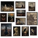 Aroutde 12Pcs Halloween Wall Art Dark Academia Canvas Academia Room Decor | Moody Ghost Pictures Vintage Spooky Home Decor Halloween Artwork for Bedroom Living Room (Unframed)