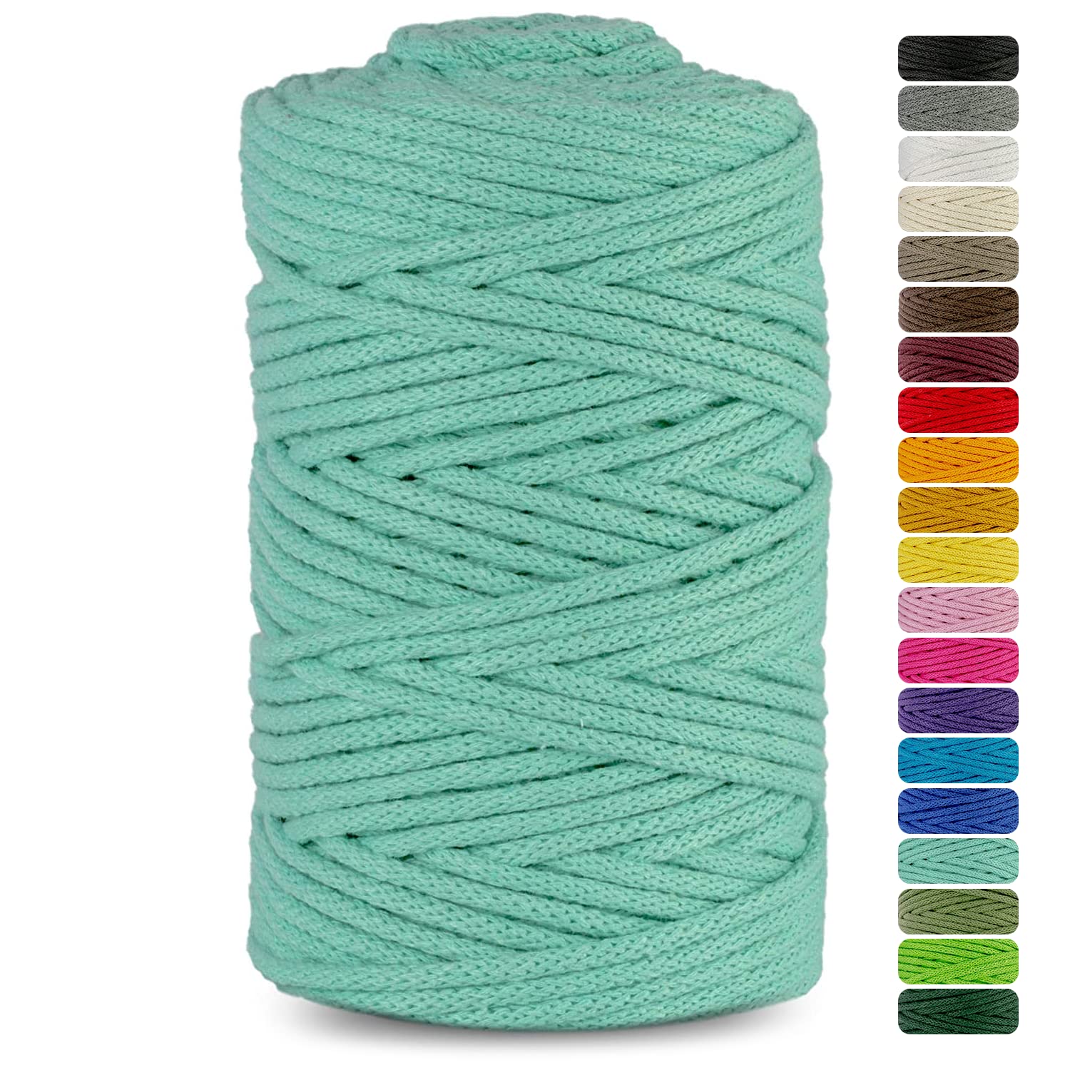 Netuno 1x Macrame Cord Braided Macramé Yarn Celadon Green 5 mm x 100 m 0,2 inch x 3 937 inch Natural Twine String Cotton Cord Ideal Project Hanging Baskets DIY Handbags Decoration