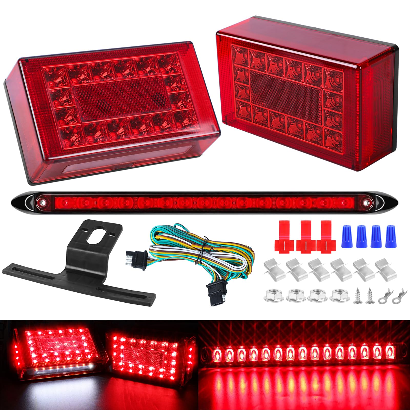 Photo 1 of LIMICAR 6" LED Trailer Light Kit, 12V LED Submersible Boat Trailer Lights, Stop Turn Tail License Plate Brake Running LED Tail Lights w/ 29FT Trailer Wire, 15LED 3rd ID Light Bar