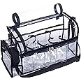 Large Professional Free Standing Clear PVC Makeup Artist Set Bag Transparent Makeup Brush Buddy Make up Kits Organizer Carry All MUA Travel Cosmetic Bag with 8 Dividers and Tissue Holder