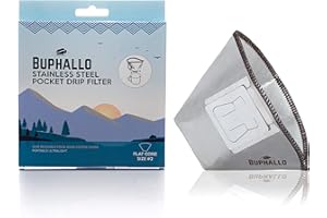 Buphallo Stainless Steel Pocket Drip Filter - Flat Cone #2 - Reusable Permanent Paperless Pour Over Filter - Convenient Porta